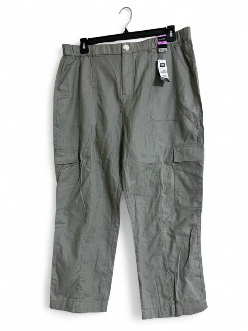 Dunnes Grey Cargo Pants Sz 20 High Waisted Utility Linen/Cotton Closet Staple